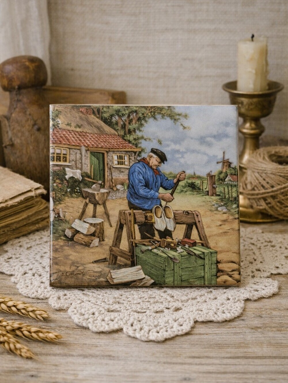 Vintage Ceramic Tile — “The Carpenter”